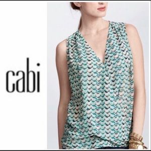 Cabi blouse, Tweet bird sheer teal top Size M